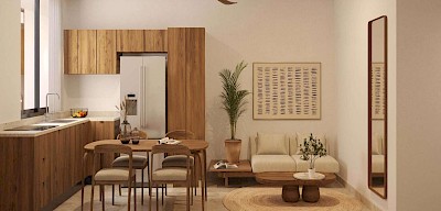 Departamento en Pionera Conkal, mod. 1 hab